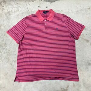 Polo Ralph Lauren Classic Fit Striped Short Sleeve Polo Shirt Mens XL Pink Navy